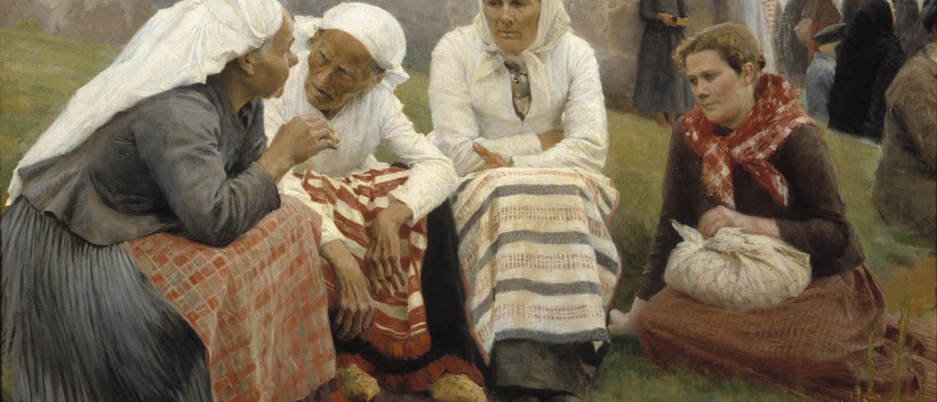 Maalaus Ruokolahden eukkoja kirkonmäellä